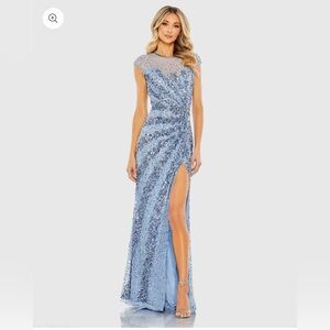NWT-MAC DUGGAL-Blue Embellished Illusion; Color: French Blue; Size 4; Style 5619